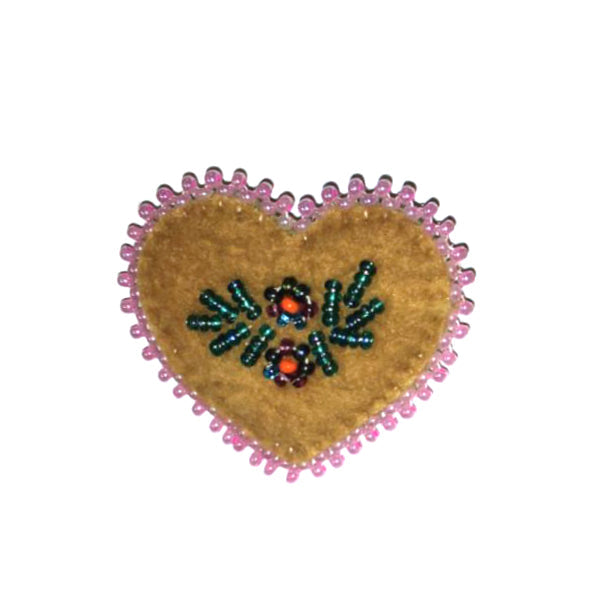 Beaded Moosehide Heart Pin