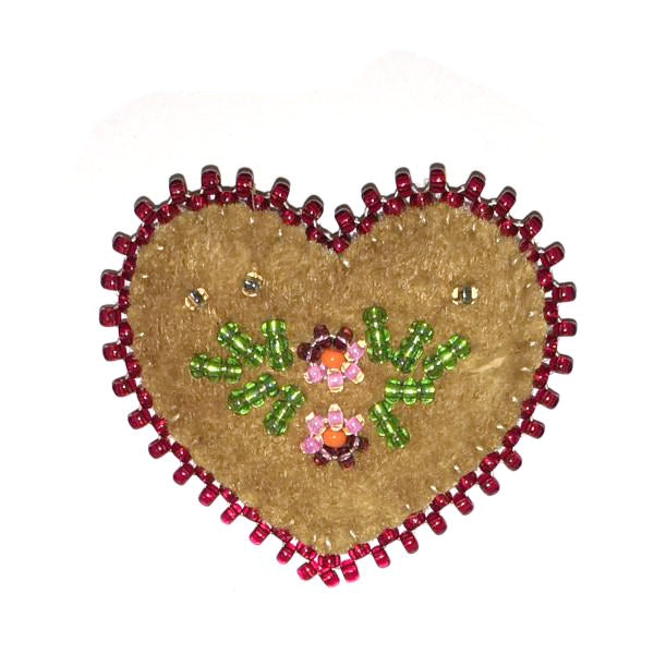 Beaded Moosehide Heart Pin