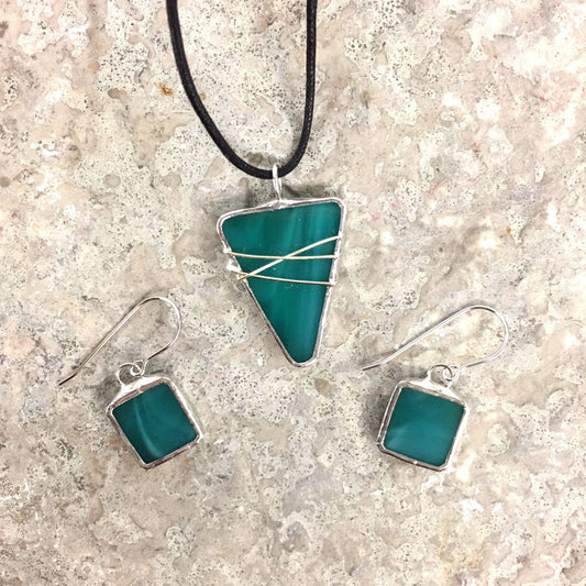 LB Originals Silver Wrap Triangle Pendant & Earrings